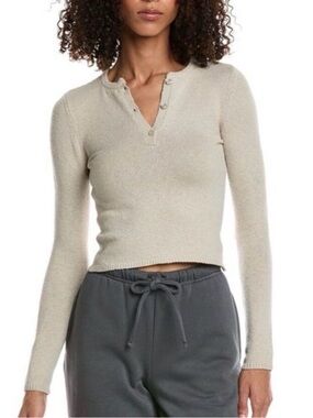IVL Collective — Ivory Boucle Henley Sweater - Neutral Ivory — Size M — NWT
